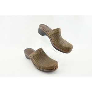 ECCO Women's Brown Woven Leather Mules Clogs Slides Shoe Size EUR 40 US 9-9.5